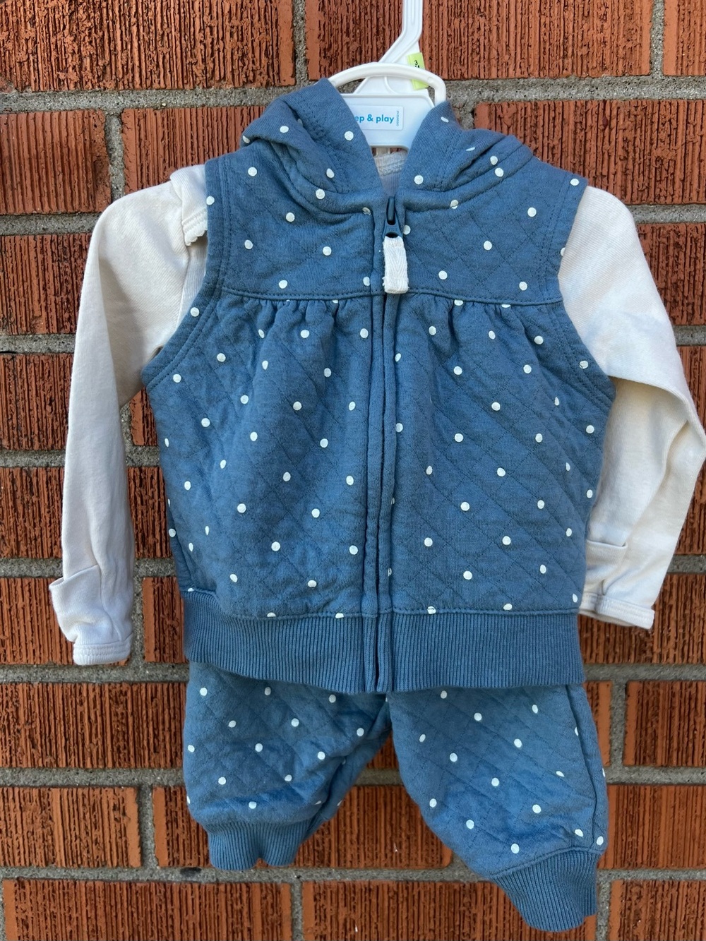 Carter's Baby Girl 3-piece Polka Dot Quilted Set 3M Light blue/Ivory Outfit